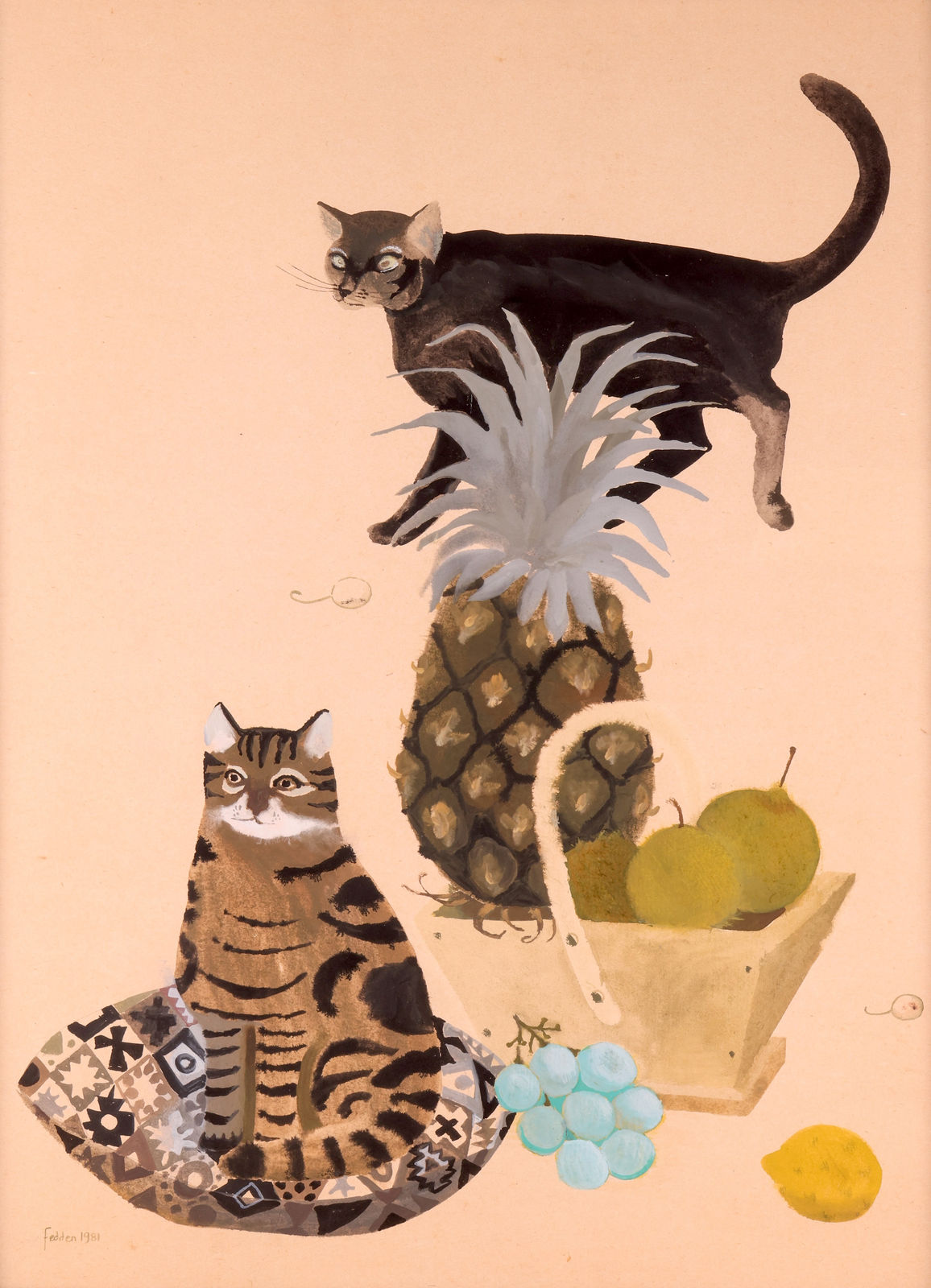 Mary Fedden, Two Cats and a Pineapple, 1981
