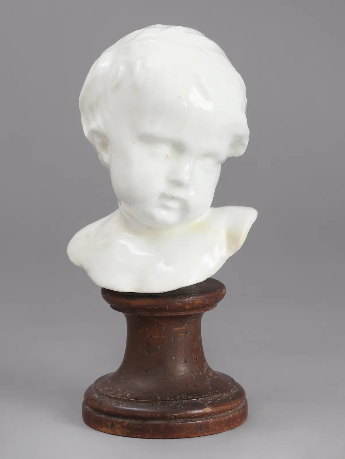 An extremely rare Chelsea porcelain model of a Child’s Head from the Collection of Thomas Burn of Rous Lench Court, Worcestershire. , Circa 1749 -50