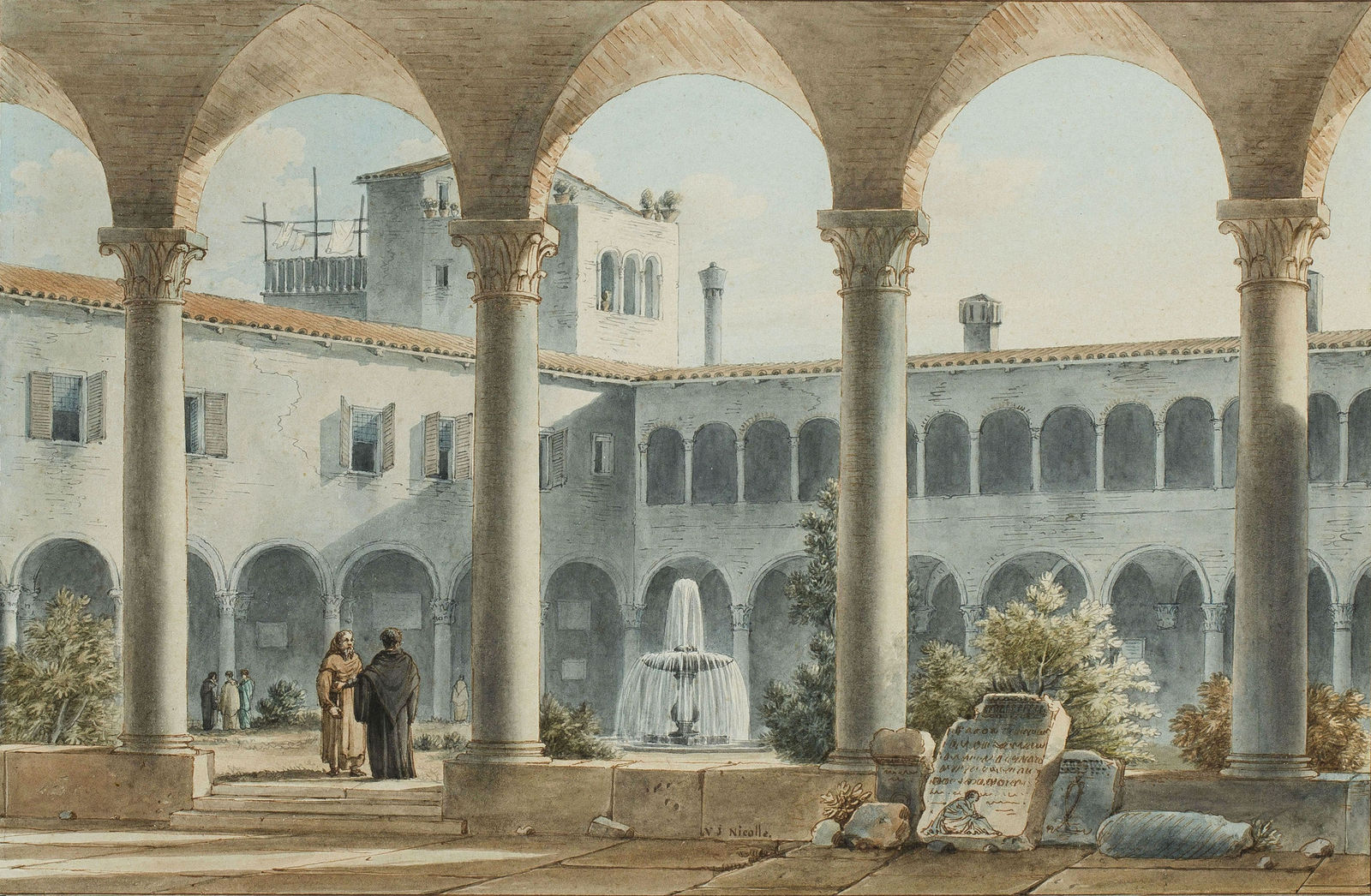 Victor-Jean NICOLLE, Vue du cloître de l'église san Sebastiano à Venise