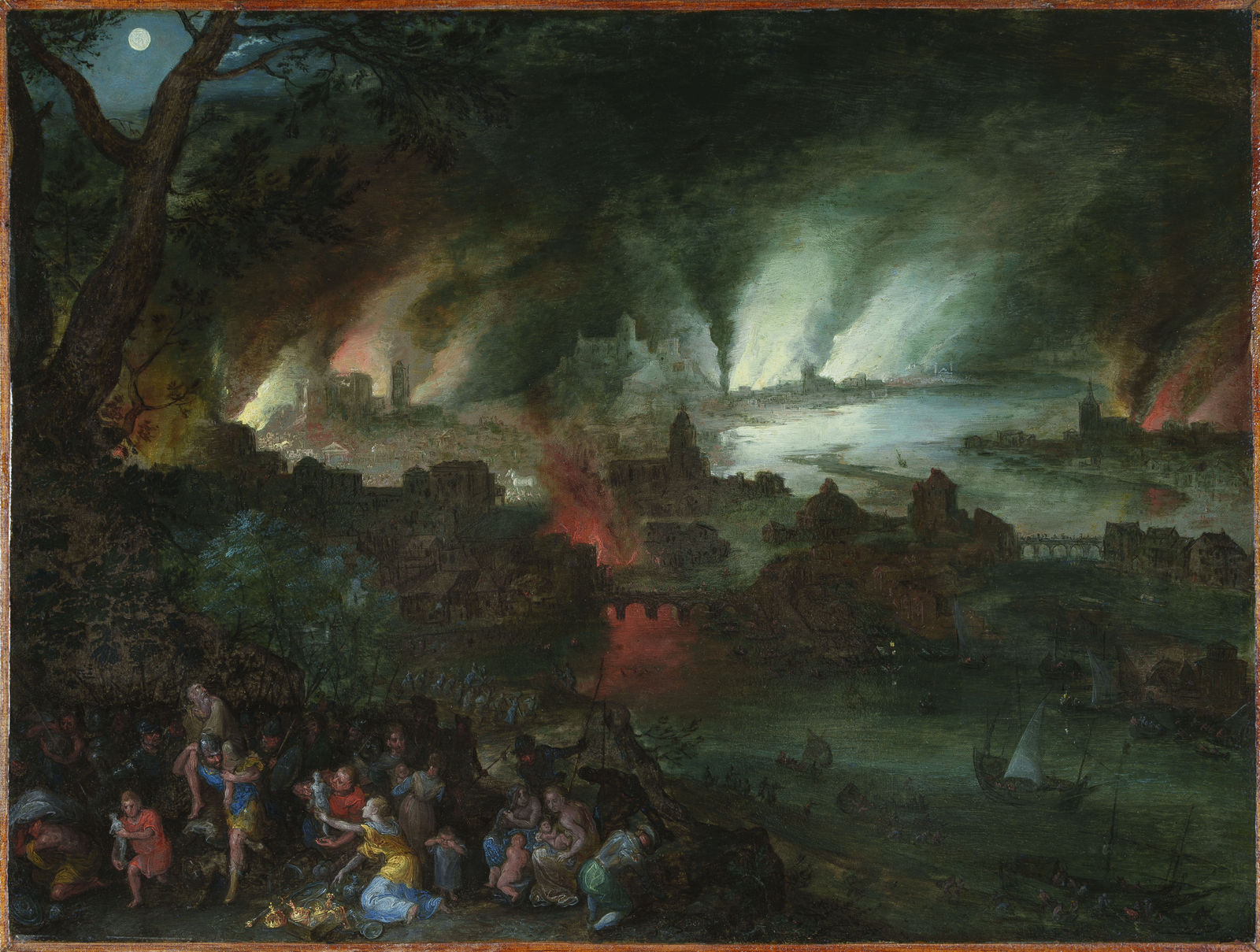 Jan BRUEGHEL le Jeune 1601 - Anvers - 1678, L'incendie de Troie avec Enée portant Anchise