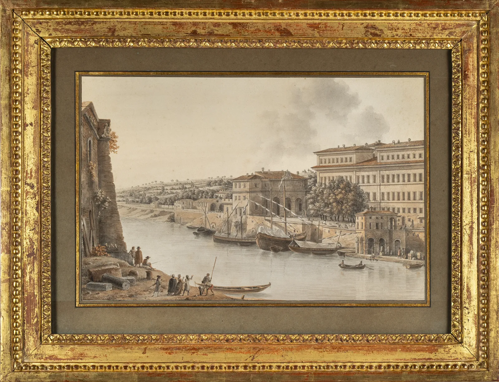 Victor Jean NICOLLE 1754 - Paris - 1826, Le port de Ripa Grande à Rome