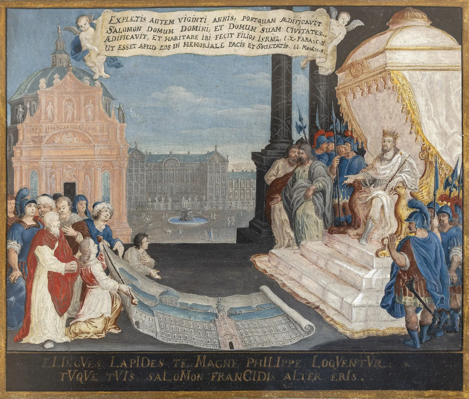 Ecole Flamande fin XVIème , Philippe II d'Espagne recevant les plans de L'Escurial