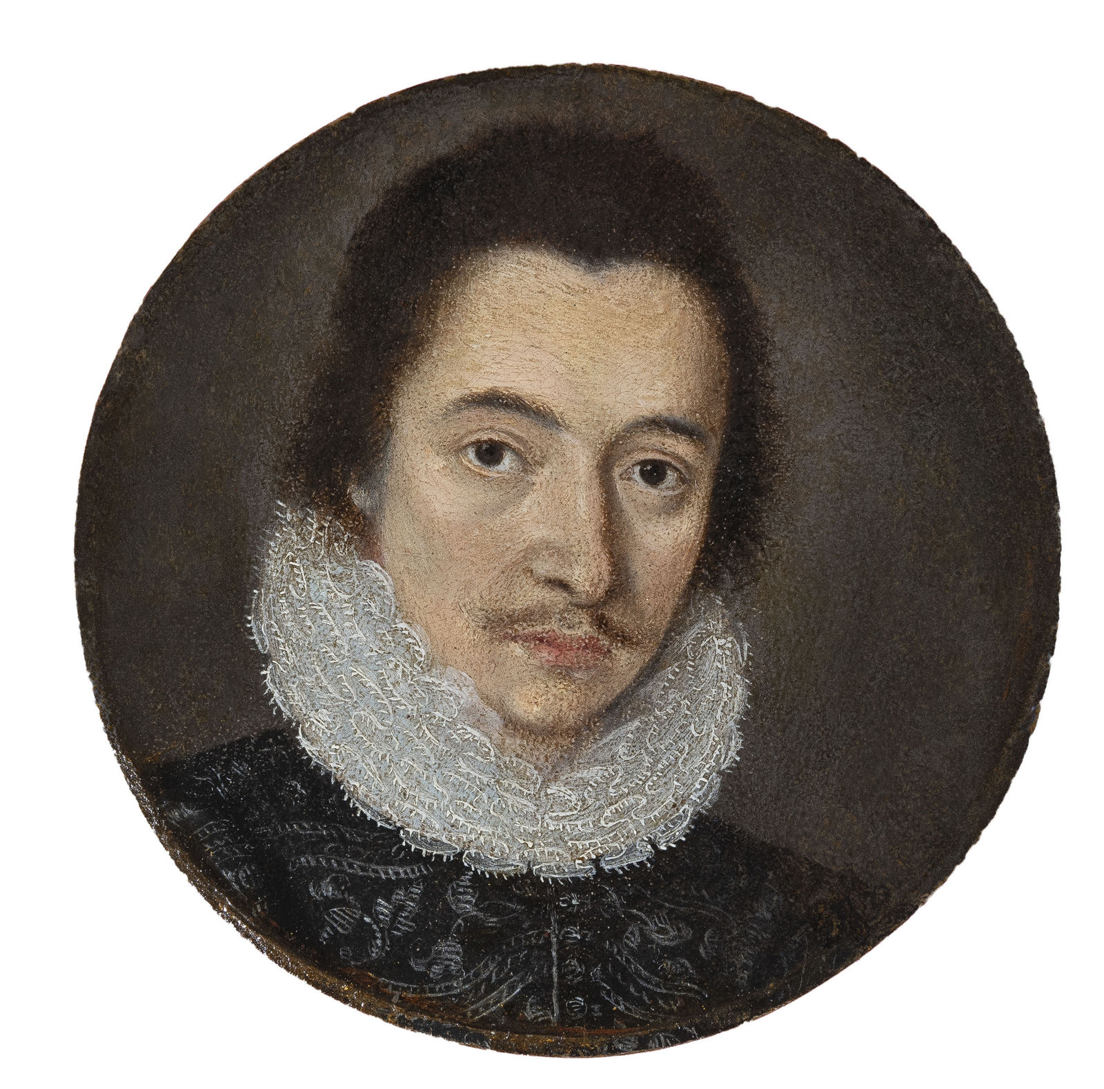 Ecole Anglaise XVIIème, Portrait Isaac Oliver 1556 - 1617 miniaturiste