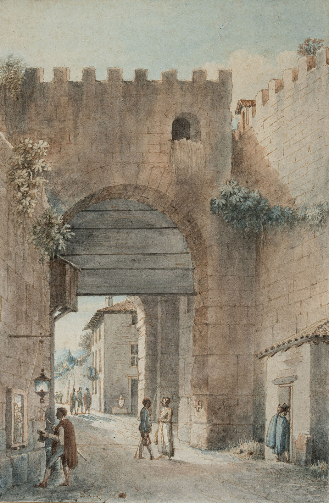 Victor Jean NICOLLE. 1754 - Paris - 1826, Vue de l'ancienne porte St Pancrazia à Rome