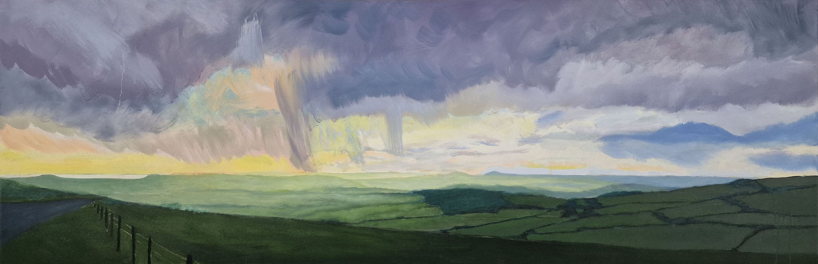 Kit Glaisyer, Storms passing over Eggardon Hill 180x60cm