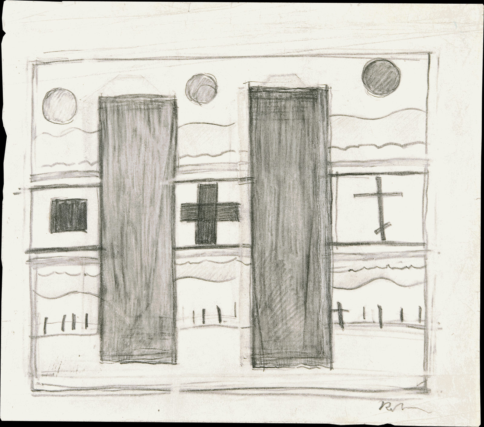 Kasimir Malevich, Cross square circle and grave, 1930’s