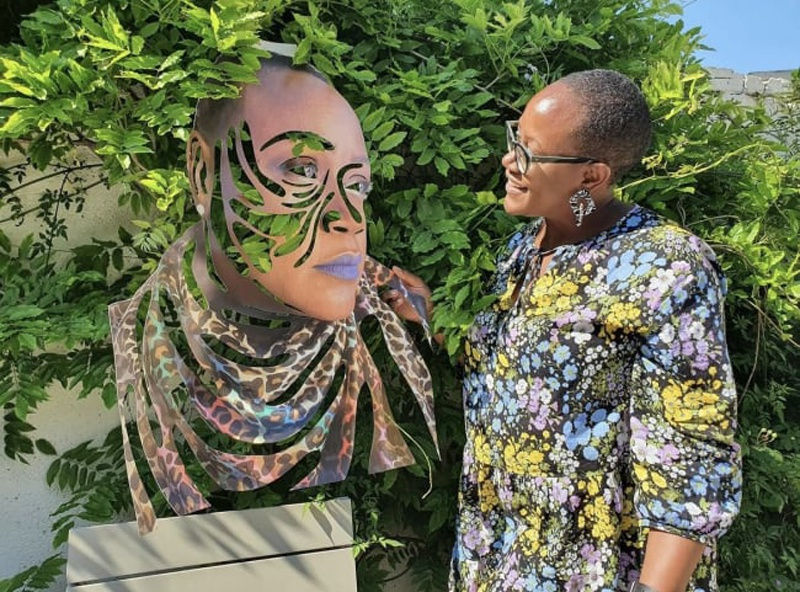 Sharon Walters with her work, Sometimes You Just Need Time Away, 2024