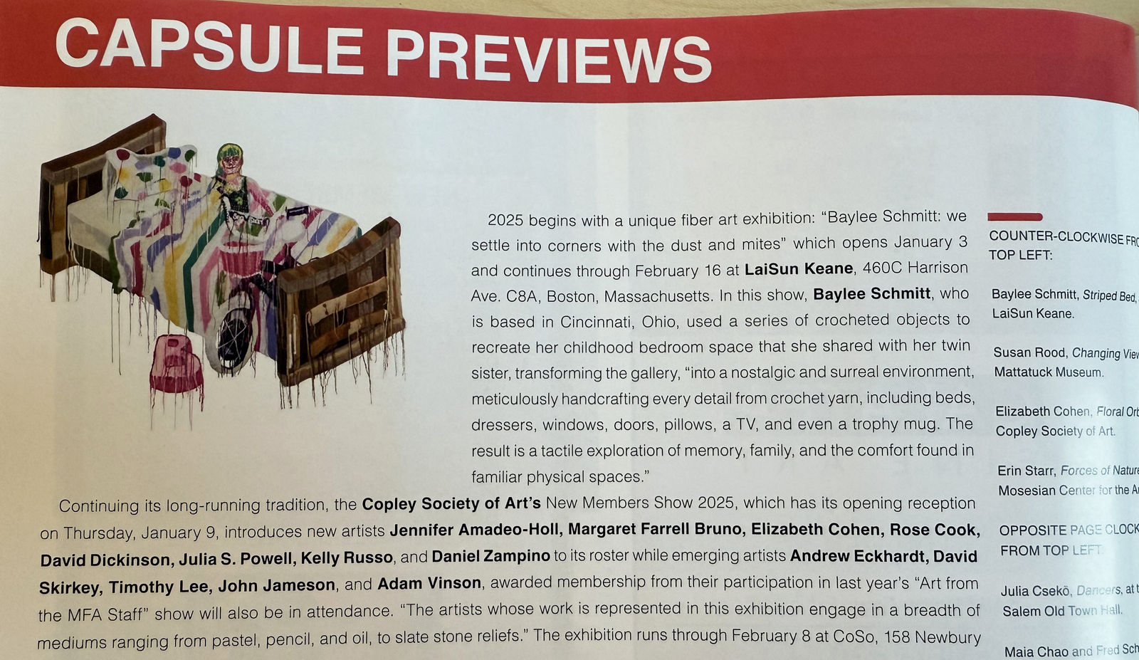 Special magazine section, Capsule Previews reported by Artscope Managing Editor Brian Goslow, page 48