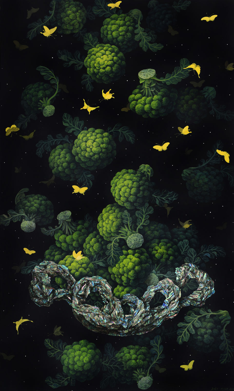 Broccoli Flying in the Night Sky