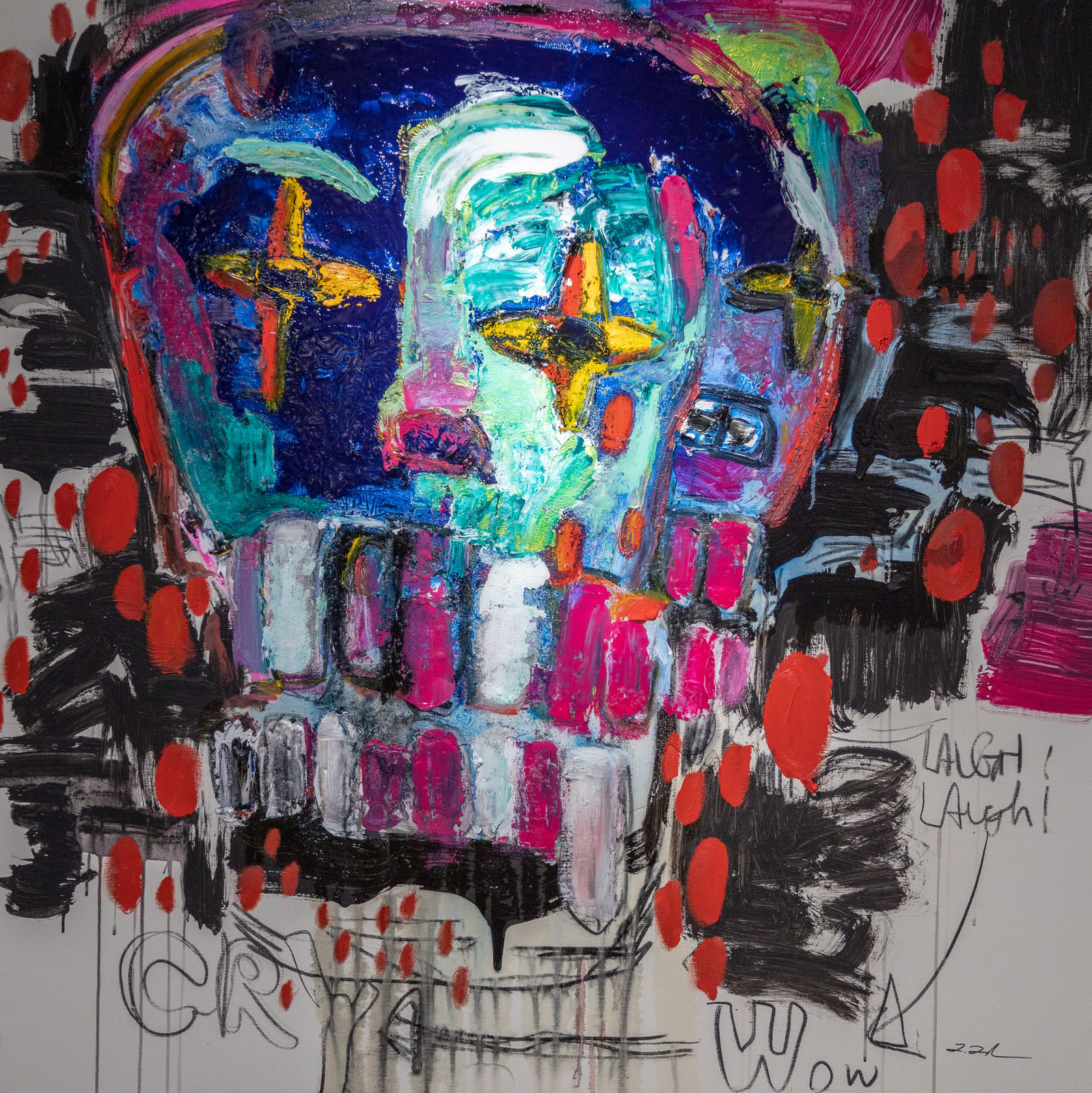 Takuma Tanaka 1977 Play the clown or be drunk, 2023 Oil, Acrylic, Mixed media on Canvas 51 1/4 x 51 1/4 in. 130.3 x 130.3 cm