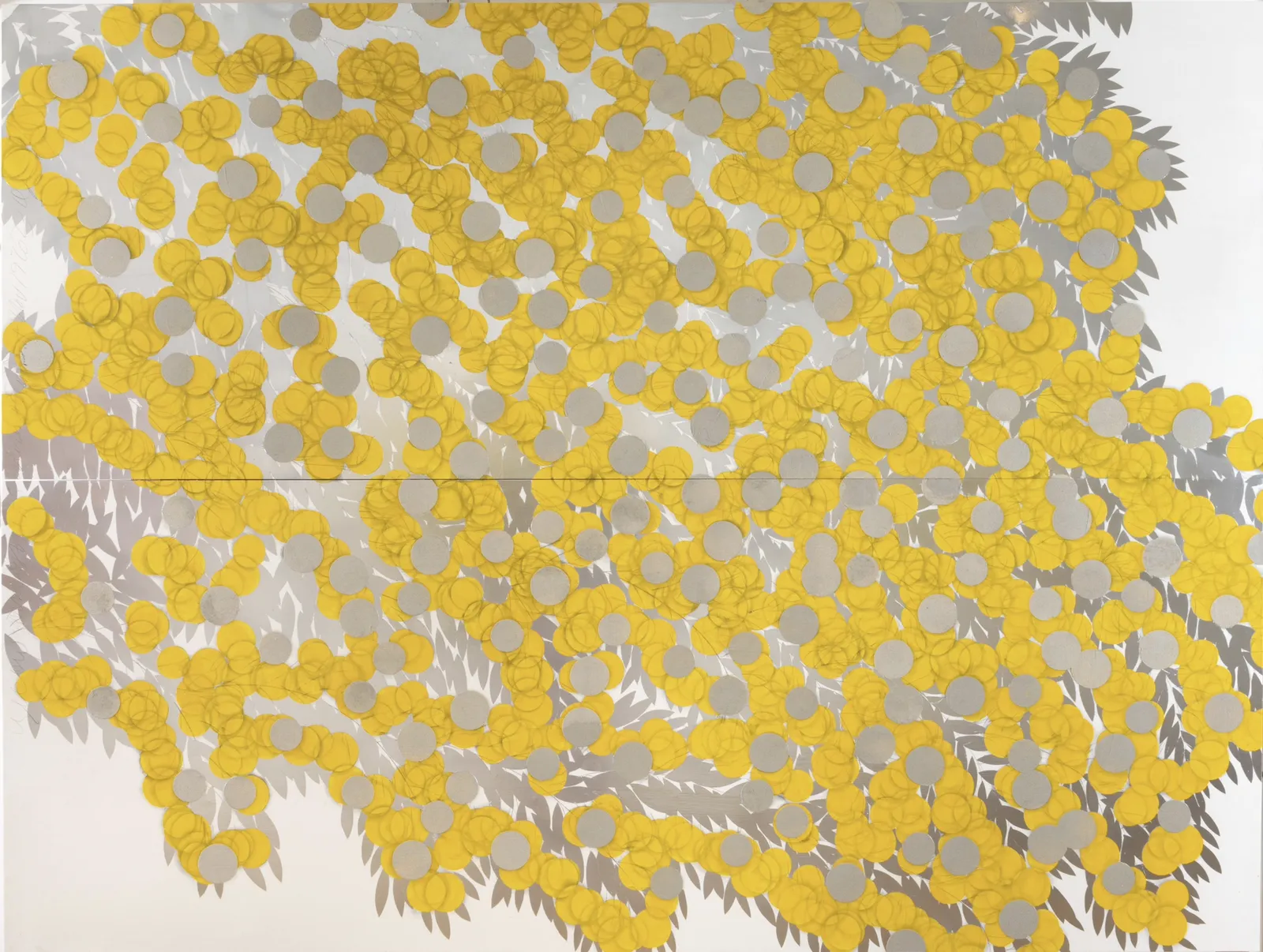 Donald Sultan, Yellow Mimosa with Silver and Cement Nov 19 2023 , 2023