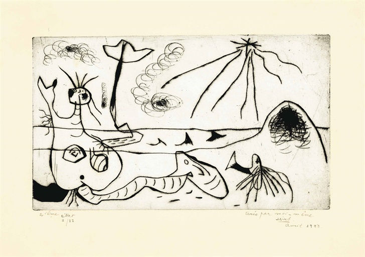 Joan Miró (1893-1983) La Baigneuse, 1938. Drypoint, on wove paper. Numbered ‘2’ême etat I/II’ a previously unrecorded proof before the edition of 38.