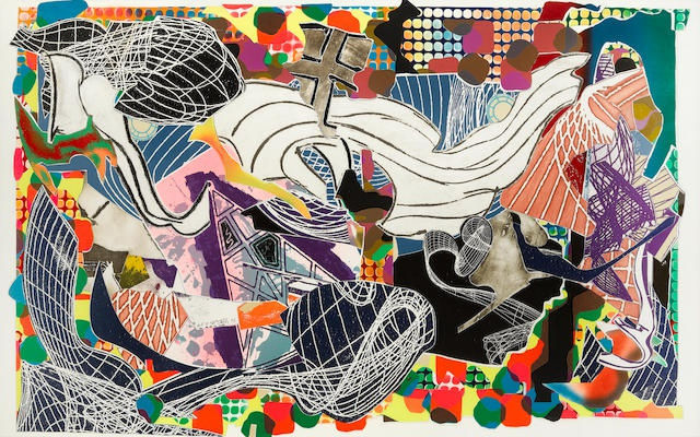 Frank Stella Monstrous Pictures of Whales, 1993 Medium: Color lithographs, etching, aquatint, relief, and screenprint collage on paper Size: 47.50 x 75.63 inches, Framed Size: 55 x 85 inches Edition: 23/38 Signed in pencil, dated & numbered