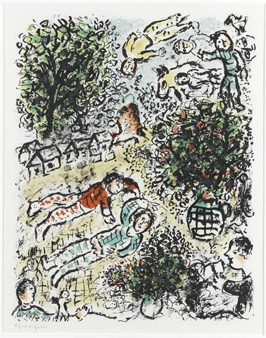 Marc Chagall Le Abret Verte (The Green Tree), 1984 Lithograph, 32 x 26 inches, Edition: 50 Signed in pencil For sale at Surovek Gallery