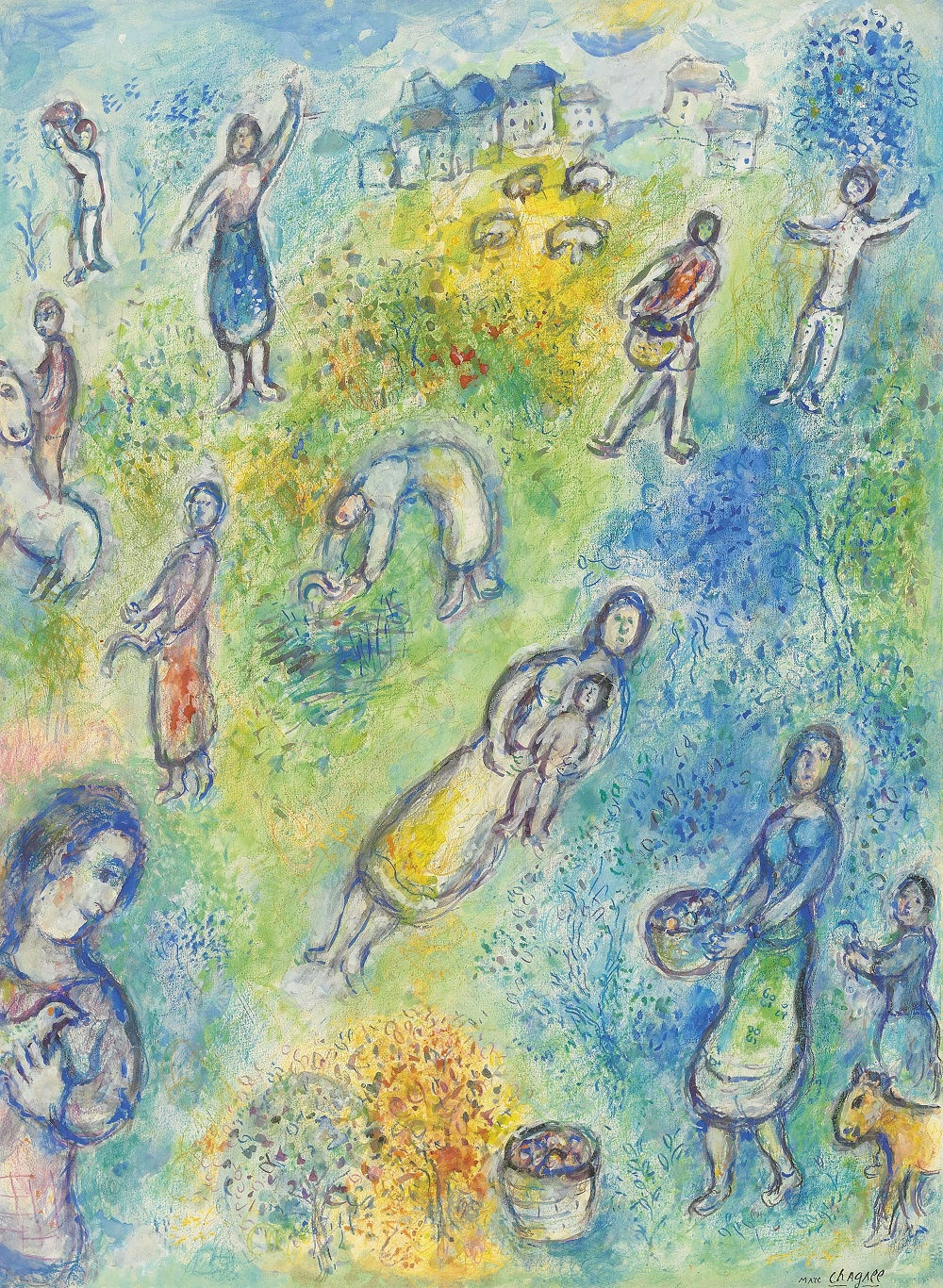 Marc Chagall L’été, Les moissonneuses (Les quatres saisons), 1974 Tempera, gouache, watercolor and pastel on paper, 29 ¾ x 22 1/8 inches