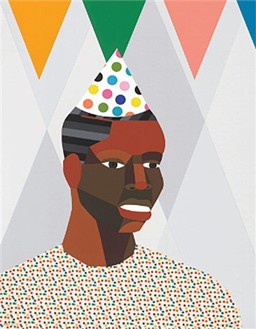 Derrick Adams Party Guest 1, 2020 (We Came to Party and Plan Series) Screen print, relief, collage 24 x 18 inches Signed lower right For sale at Surovek Gallery