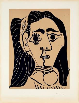 Pablo Picasso Femme Aux Cheveux Flous, 1962 Linoleum cut 35 x 27 cm Edition; 29/50 Signed: Picasso in pencil (l.r.) For sale at Surovek Gallery