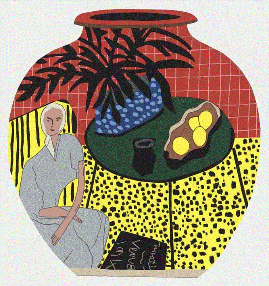 Jonas Wood MATISSE POT #4, 2019 18-colour screen print on rising museum board 34 x 32 in 86.4 x 81.3 cm 23/50 Available at Surovek Gallery