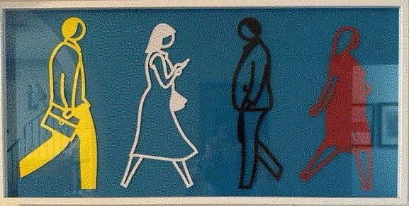 Julian Opie THE STREET #2, 2020 Lasercut in colors on mounted museum board 18 x 37 x 1 1/2 in 45.7 x 94 x 3.8 cm Available at Surovek Gallery