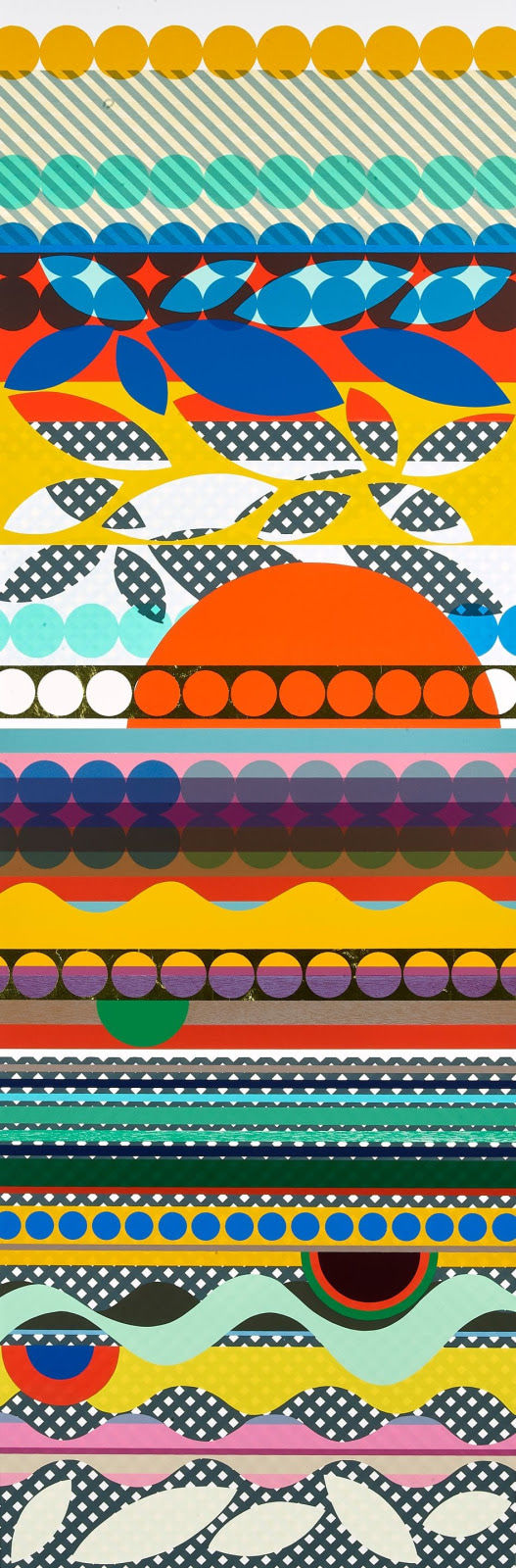 Beatriz Milhazes Mother’s Day, 2016 Woodblock screenprint and goldleaf 51 7/8 x 17 in 131.8 x 43.2 cm Available at Surovek Gallery