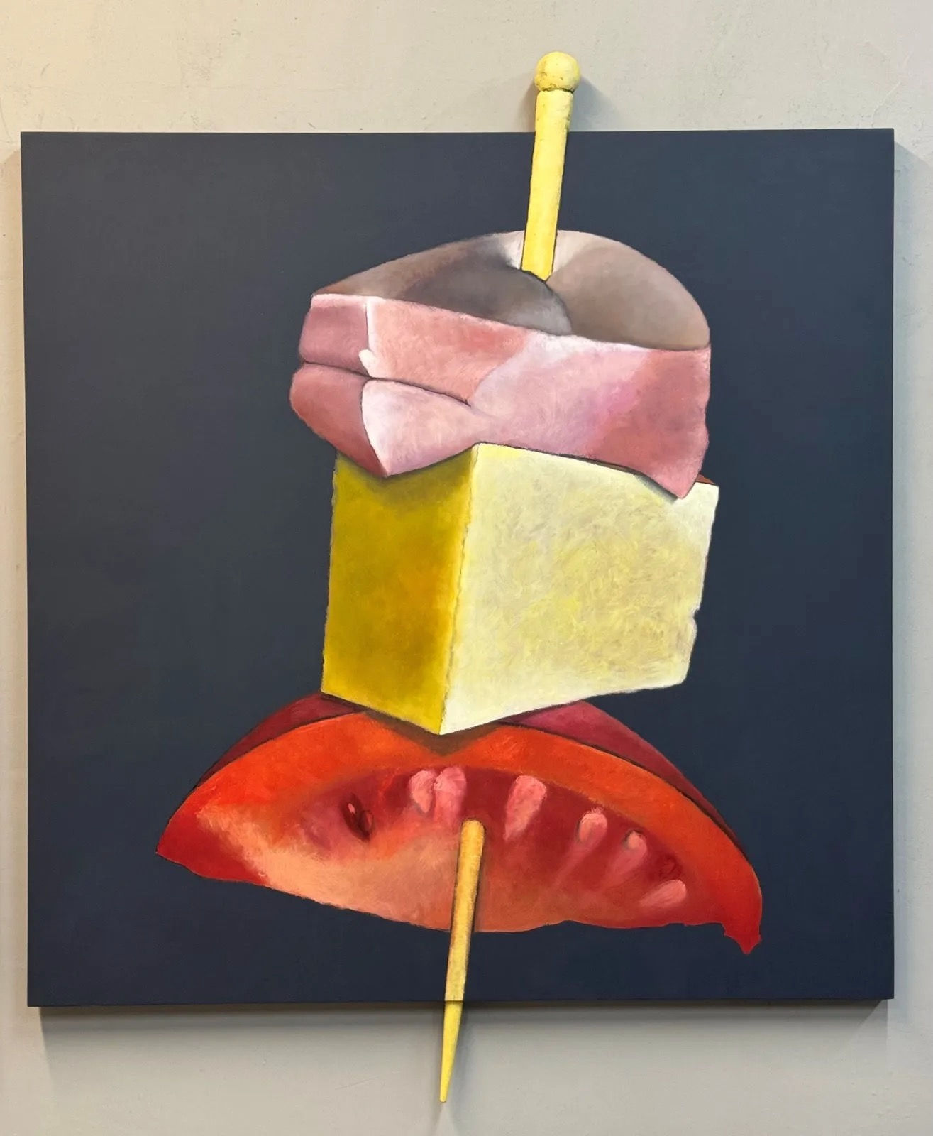 Luis Montoya & Leslie Ortiz PINCHOS IV, 2026 Oil on wood panel with resin extensions 58 x 48 in 147.3 x 121.9 cm Available at Surovek Gallery