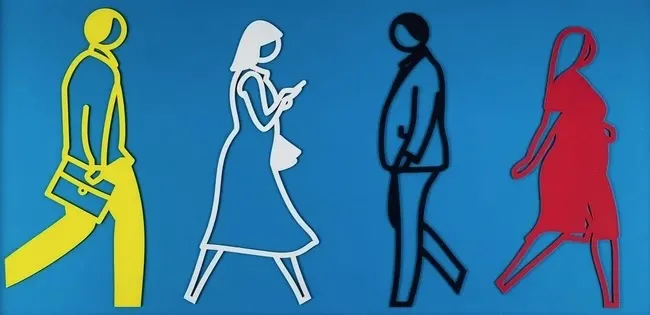 Julian Opie THE STREET #2, 2020 Lasercut in colors on mounted museum board 18 x 37 x 1 1/2 in 45.7 x 94 x 3.8 cm Available at Surovek Gallery