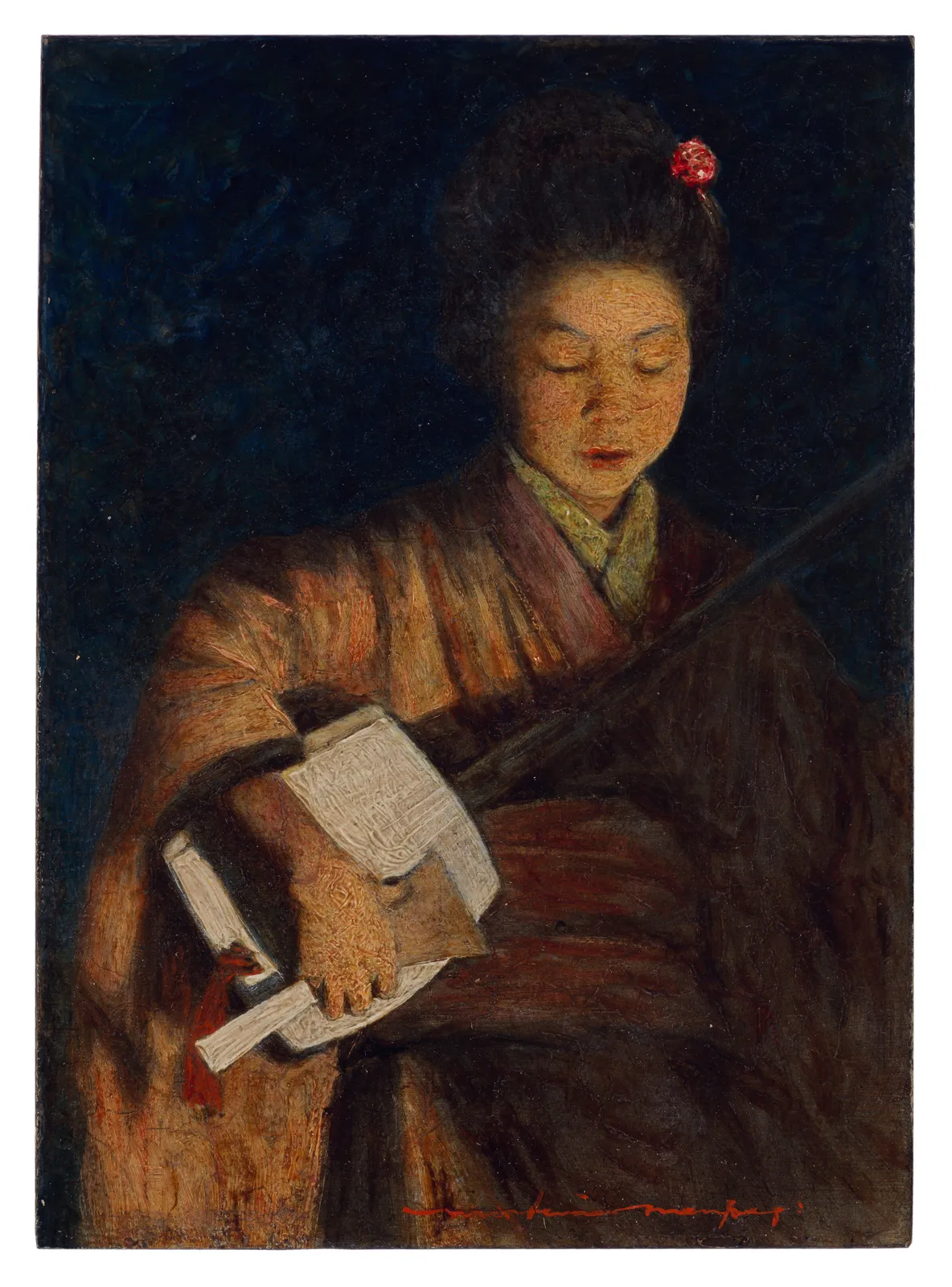 Mortimer Menpes (1855-1938), Geisha playing the Shamisen