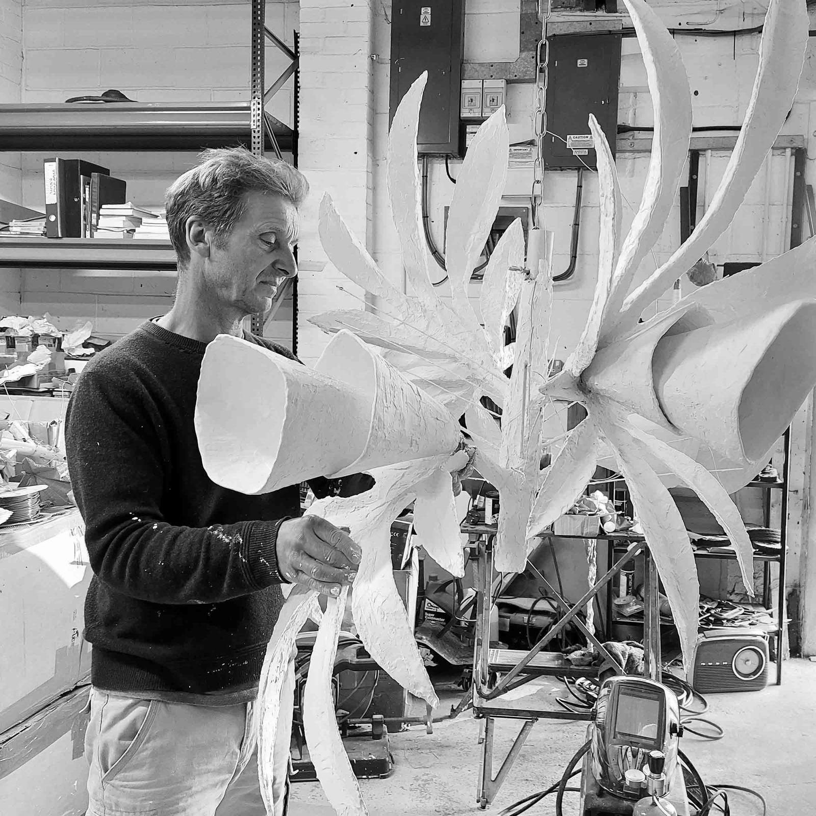 Martin in the studio working on the Fantasia chandelier