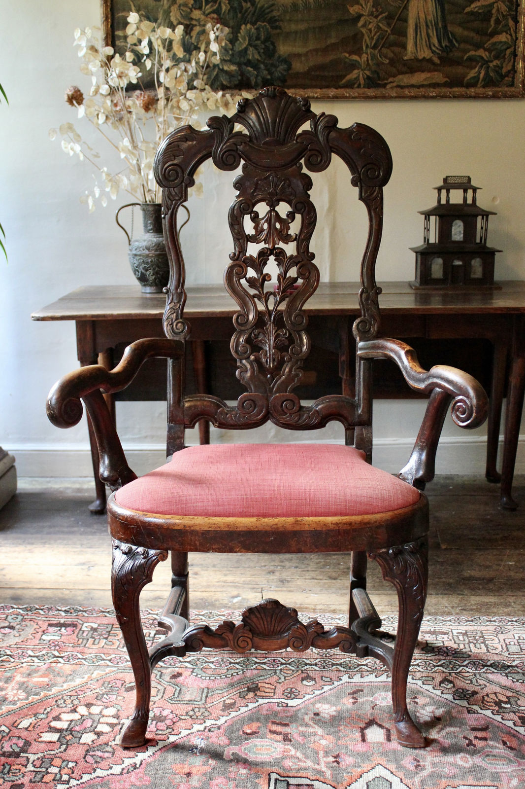 Elegant 18th century carved walnut armchair, Circa 1750