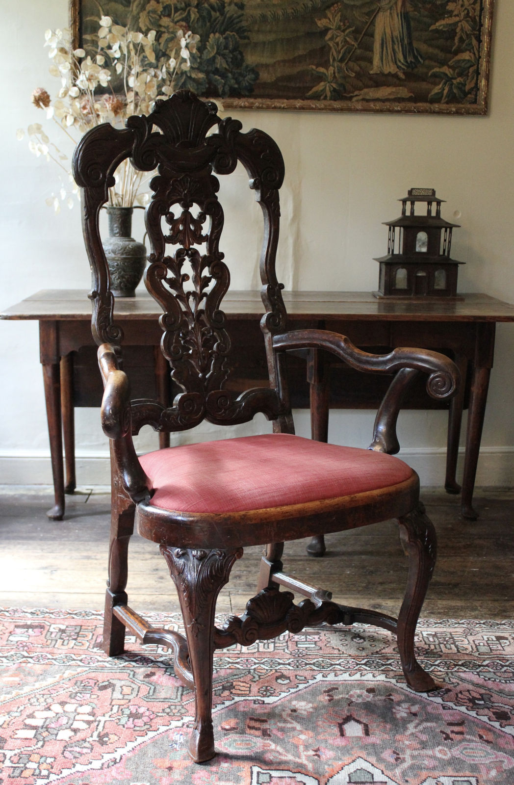 Elegant 18th century carved walnut armchair, Circa 1750