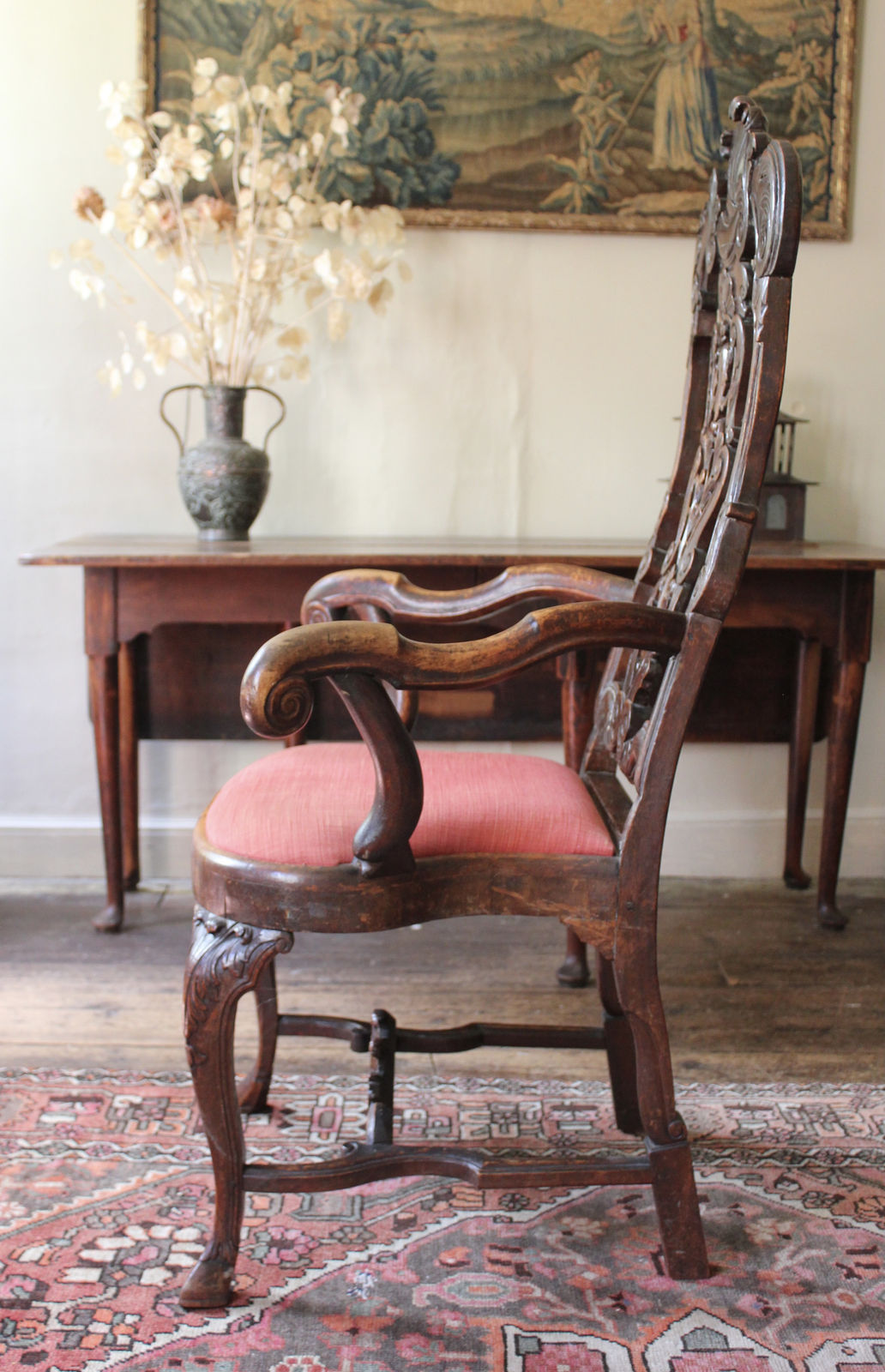Elegant 18th century carved walnut armchair, Circa 1750