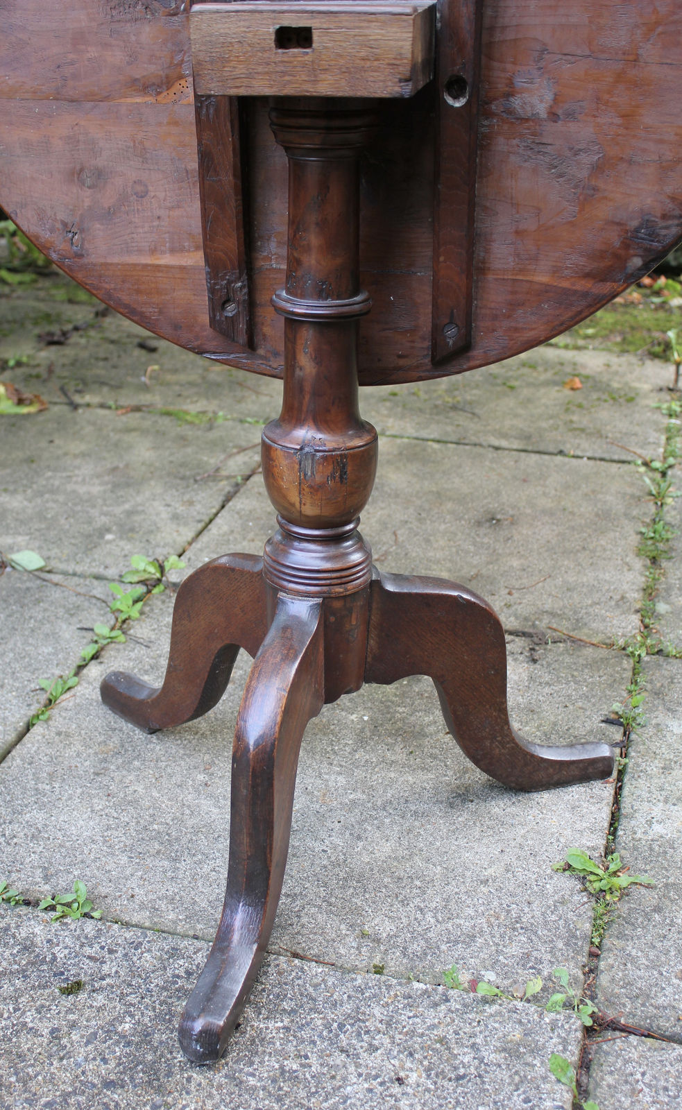 Georgian yew wood and oak tripod table, 18th century