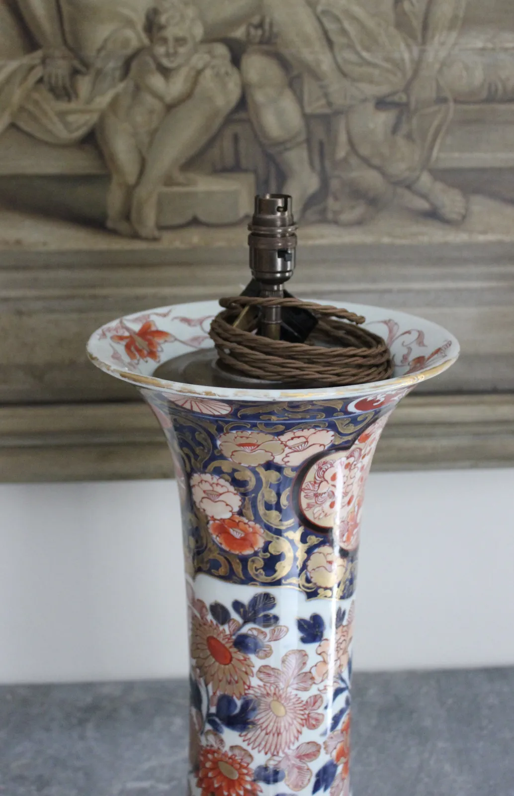 Large 18th/19th century Imari trumpet vase lamp