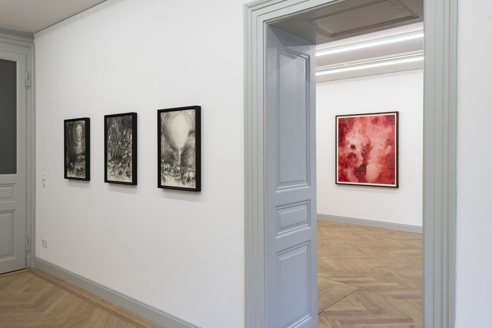 Installation view, Work on Paper: Andriu Deplazes, Kubra Khademi, Yehudit Sasportas and Uwe Wittwer, Galerie Peter Kilchmann, Rämistrasse, Zurich, Switzerland, 2023, Photo: Sebastian Schaub