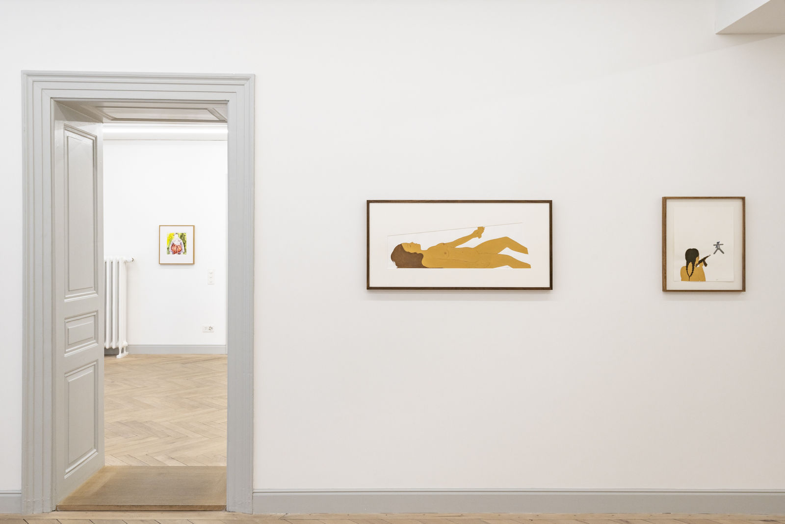 Installation view, Work on Paper: Andriu Deplazes, Kubra Khademi, Yehudit Sasportas and Uwe Wittwer, Galerie Peter Kilchmann, Rämistrasse, Zurich, Switzerland, 2023, Photo: Sebastian Schaub