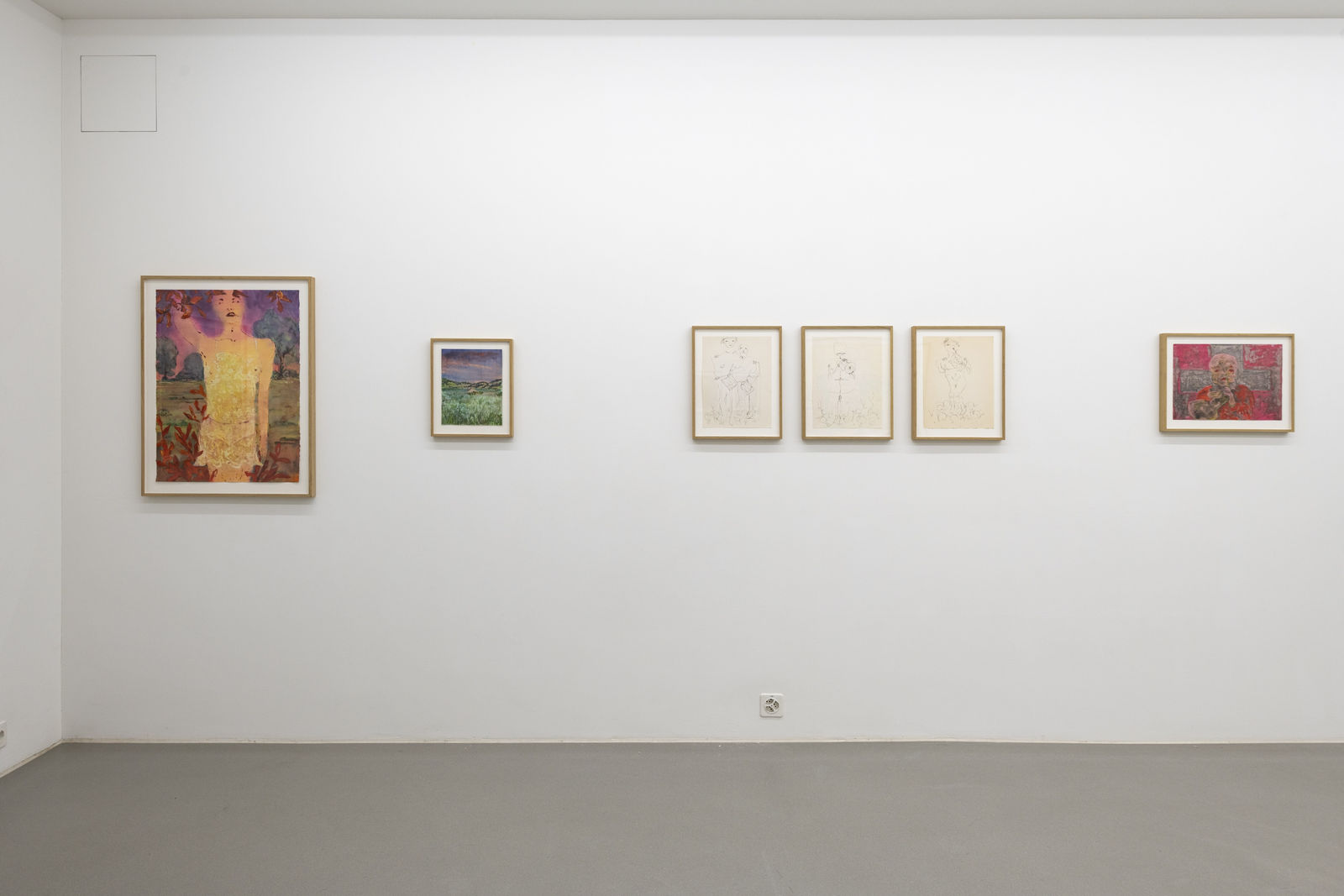 Installation view, Work on Paper: Andriu Deplazes, Kubra Khademi, Yehudit Sasportas and Uwe Wittwer, Galerie Peter Kilchmann, Rämistrasse, Zurich, Switzerland, 2023, Photo: Sebastian Schaub