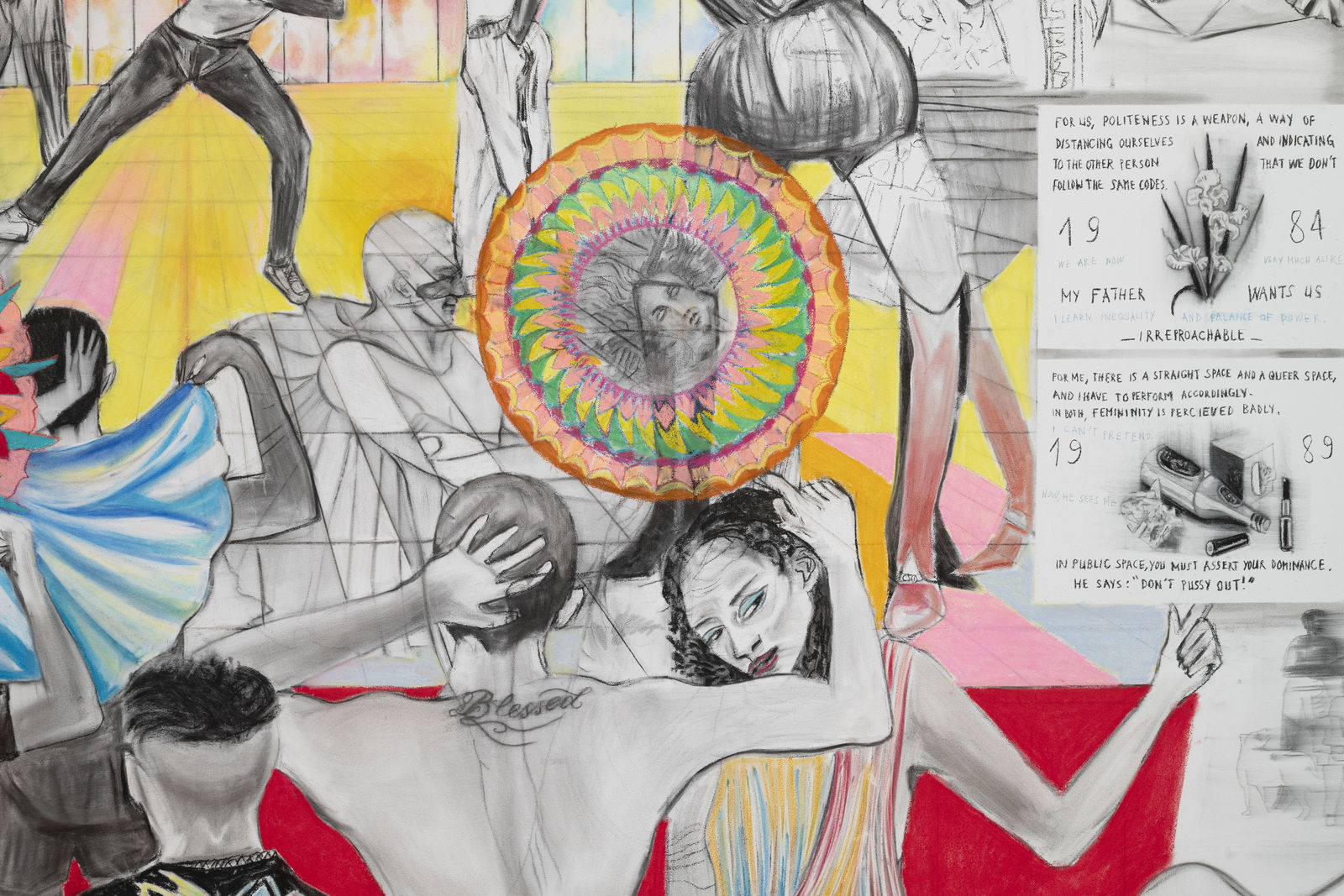 Detail view of RESILIENCE, Drawing the Line, 2023, by Marc Bauer at the Menil Drawing Institute. Photo: Paul Hester