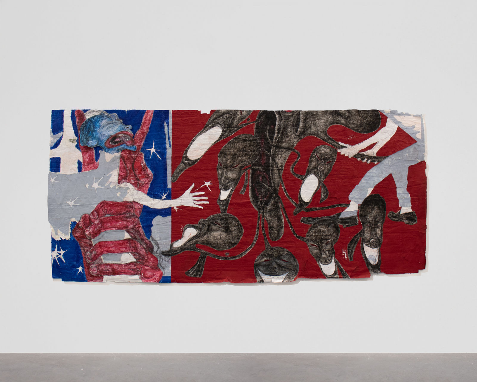 Pharaoh Kakudji Just Right in Front of Your Face, 2024 Mixed media on paper 135 x 295 cm. 53 ¼ x 116 ¼ in.