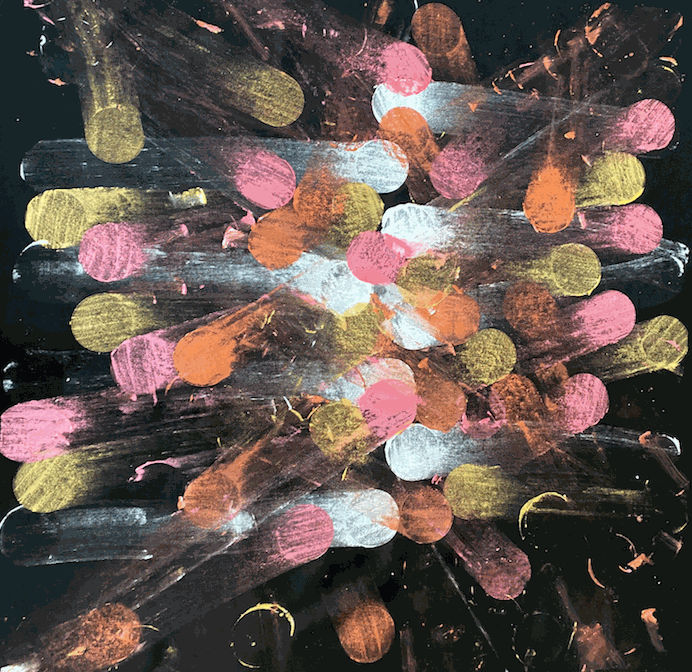 Alice Anderson TECHNOLOGICAL DANCES TEA WARMER, , 2023 acrylic on canvas, rain drops 147 x 153 cm