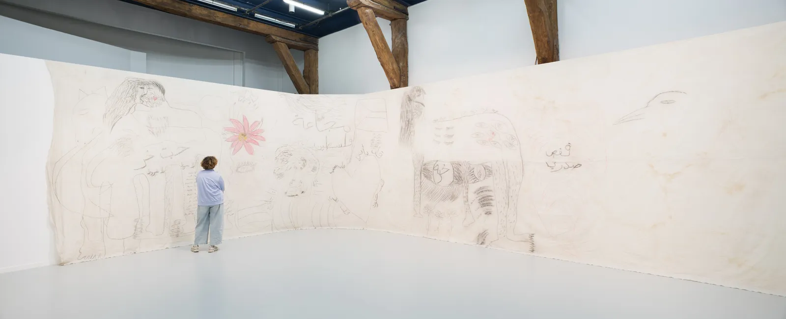 Aysha E Arar, Free love brings Palestine back to life, 2025, courtesy of the artist and galleries Sans titre et Dvir – Paris, view of the exhibition Al Farisa, © photo Émile Ouroumov