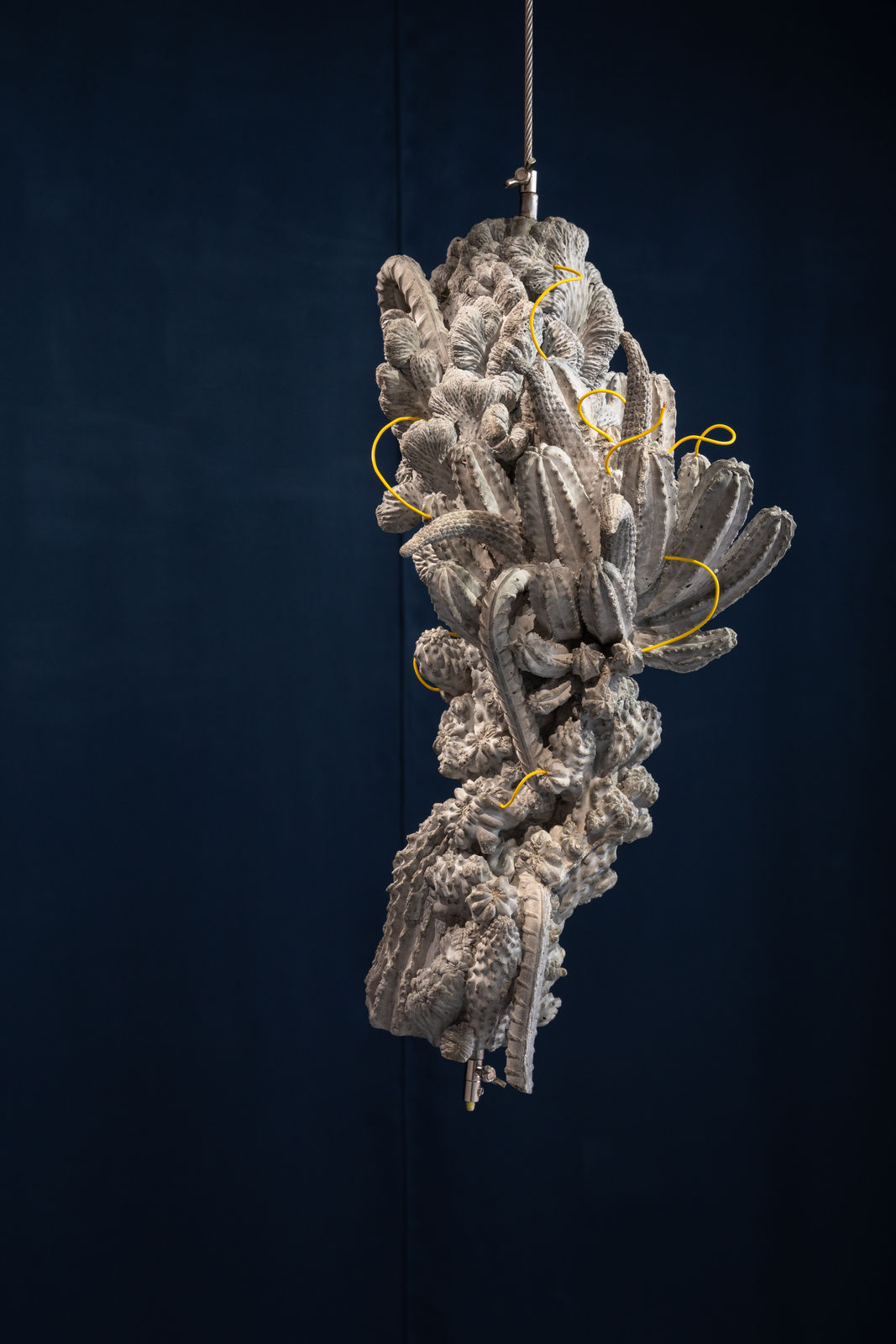 Dim Light Buildup by Dust 灰尘堆积出的暗光, ZHANG Ruyi 张如怡, 2024. Concrete, rebar, steel wire, stainless steel buckle, electric wire, and...