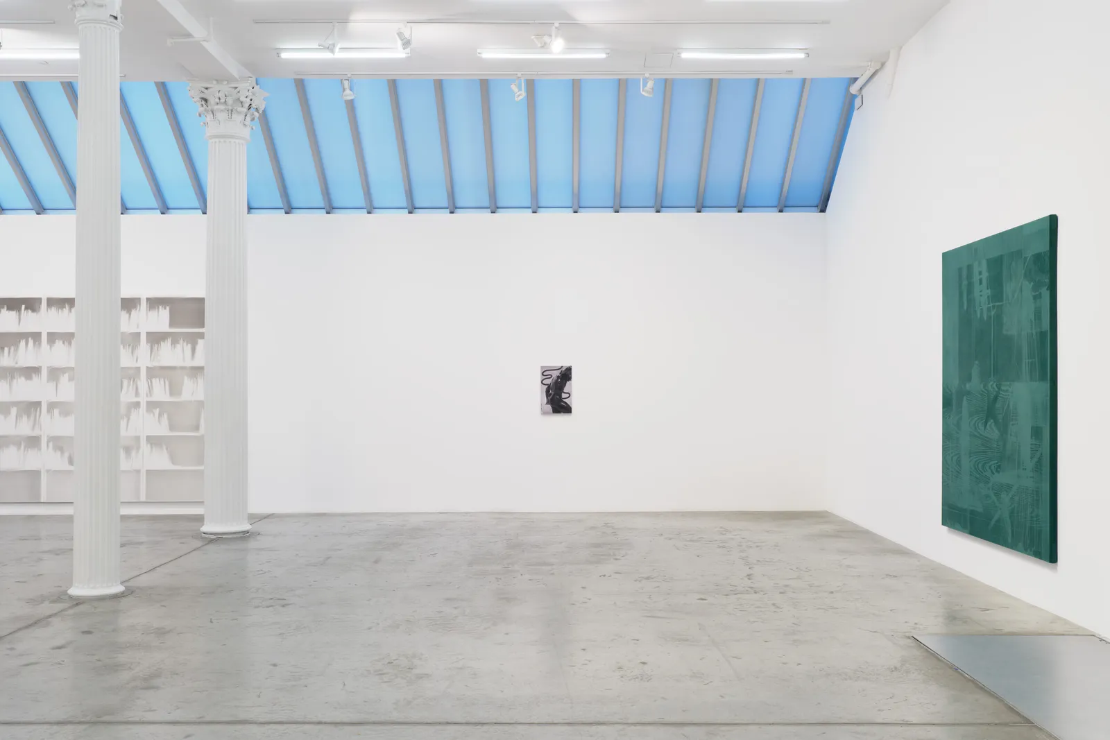 Felt, Velvet, Soot, Gypsum, Engine Oil, Installation view, Bortolami, New York, NY, 2026. Photo: Guang Xu.