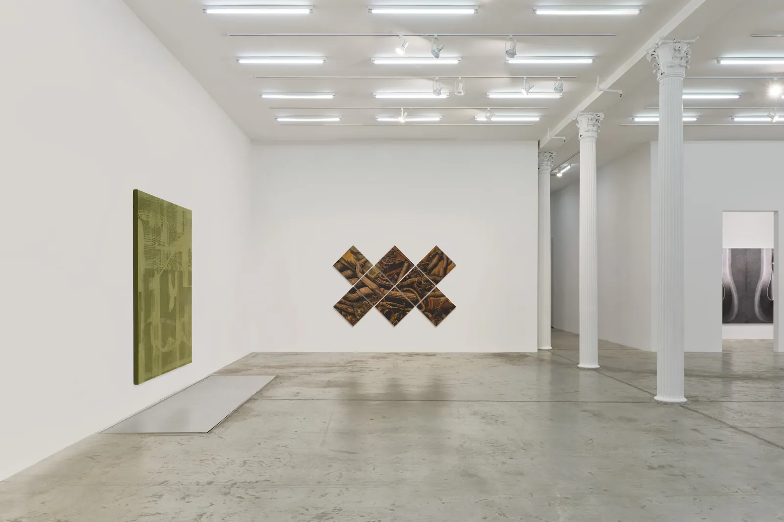 Felt, Velvet, Soot, Gypsum, Engine Oil, Installation view, Bortolami, New York, NY, 2026. Photo: Guang Xu.