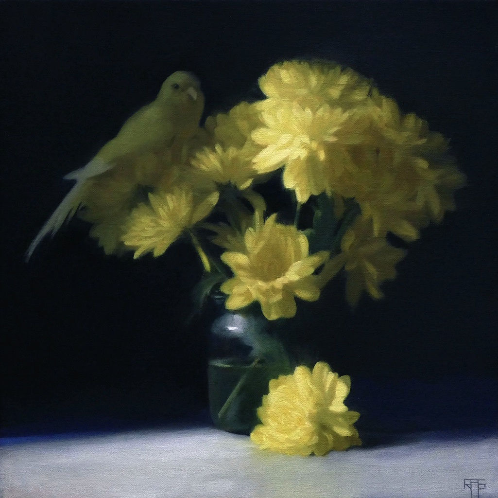 Raquel Alvarez Sardina, Chrysanthemums and Parakeet