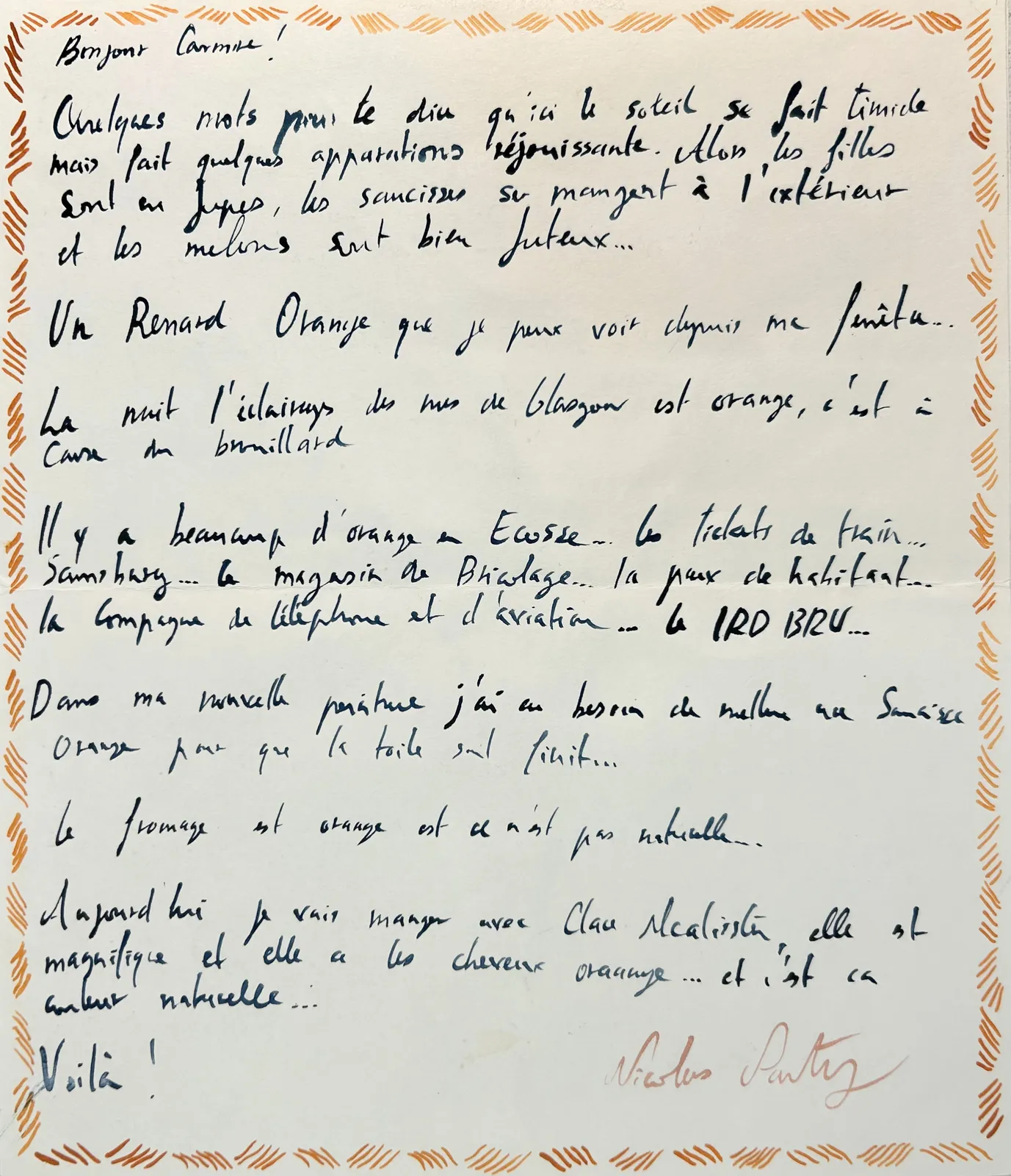 Nicolas Party, LETTER TO THE COLLECTOR CARMINE CALORE FROM THE ARTIST NICOLAS PARTY, 2010