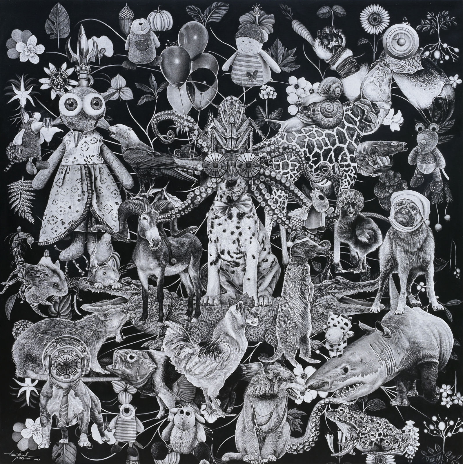 Bestrizal Besta Tears of the Sun 2021 Charcoal on linen 200 × 200 cm