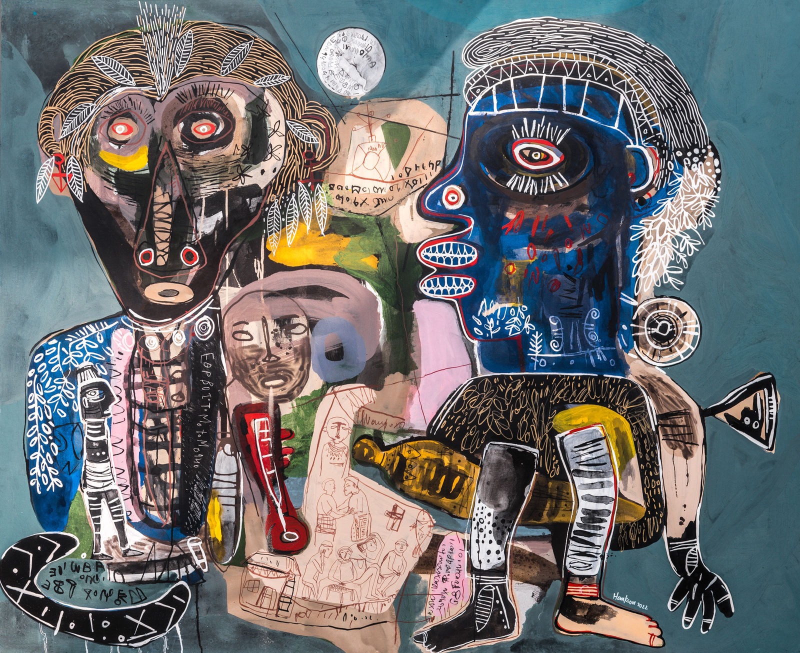 Hako Hankson Ornamentation and attraction 2022 Acrylic and ink on canvas 165 x 200cm