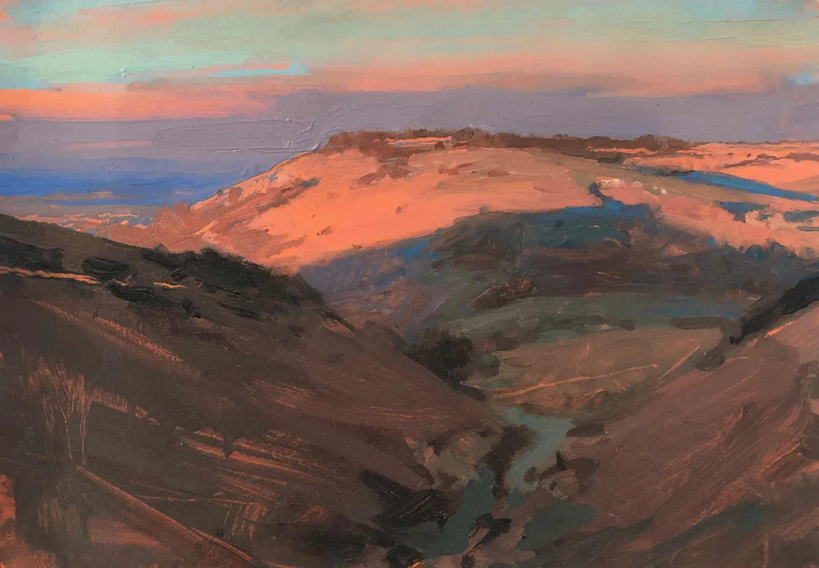 Orange and blue, last light, South Downs, 2021