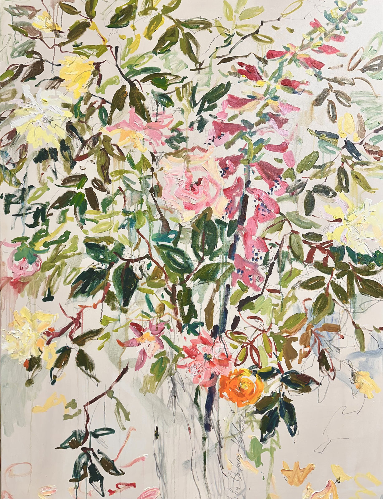 vase of flowers and apple blossoms