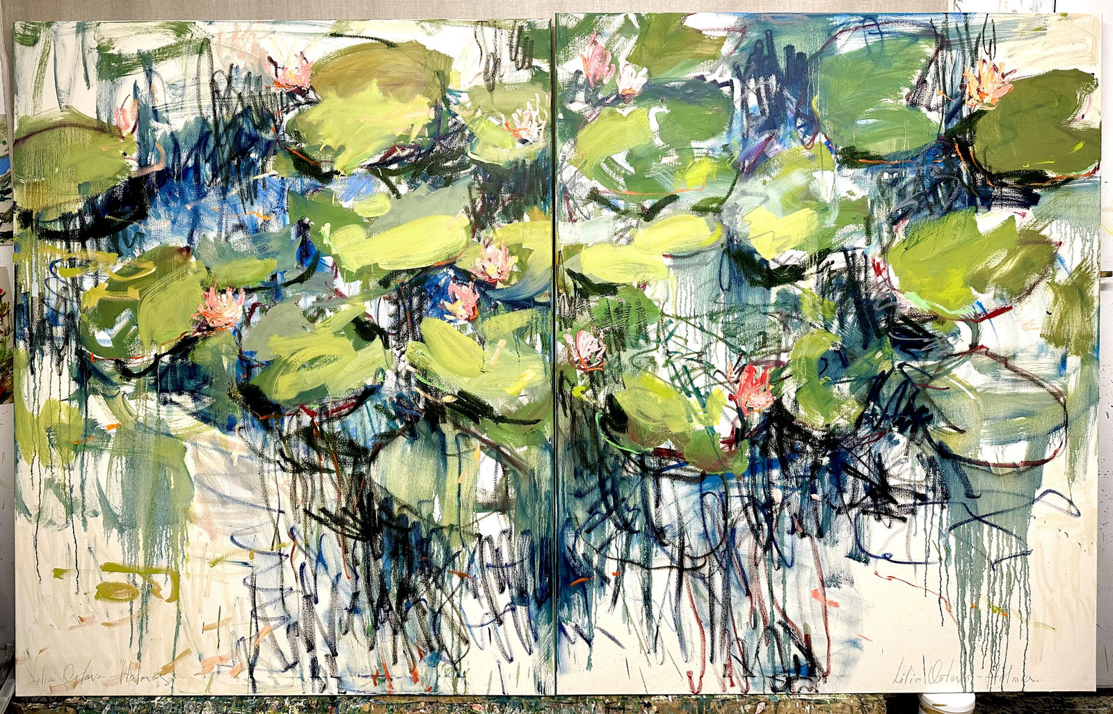 Lilia Orlova-Holmes, Water lilies Reflections Diptych , 2024